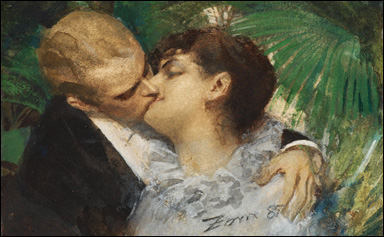 'Öm omfamning mot grön fond' av Anders Zorn